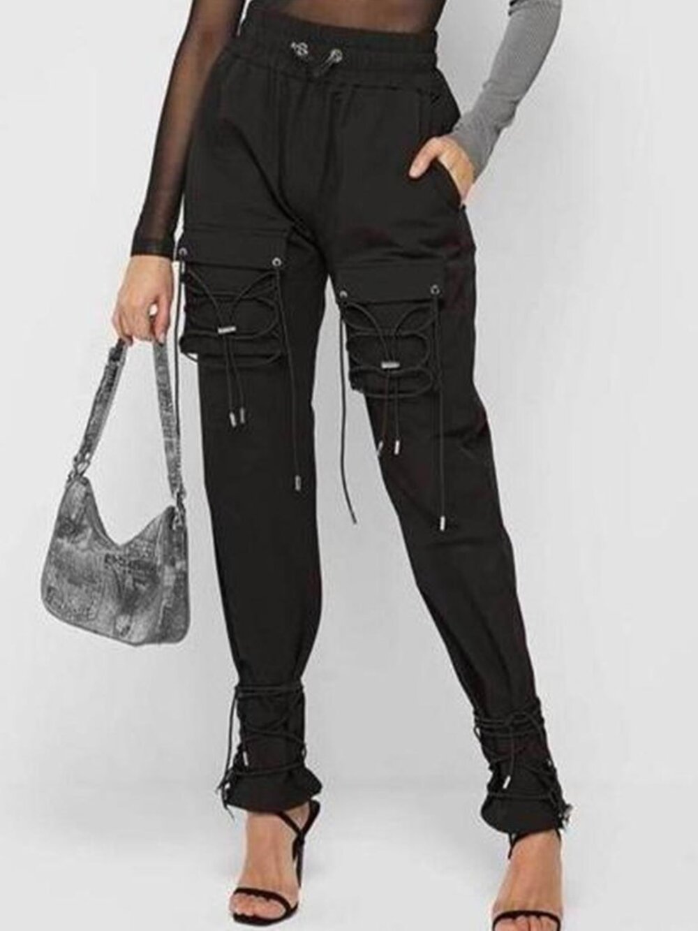 Maniere De Voir | Cargo Pants With Bungee Cord Black